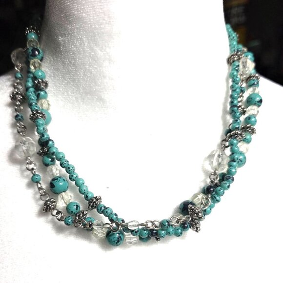 Premier Designs Jewelry - Multi-Strand necklace blue Clear Bead Silver-Tone Premier Designs jewelry